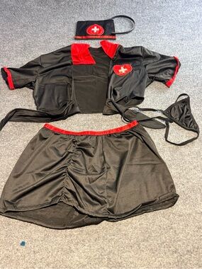 Nurse-Inspired Black & Red Women's Lingerie Set